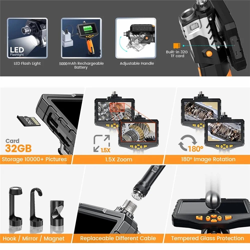 TESLONG NTS300 1m Wire 7.6mm Lens Waterproof Endoscope 5.0-inch Screen Pipe Inspection Borescope - 4