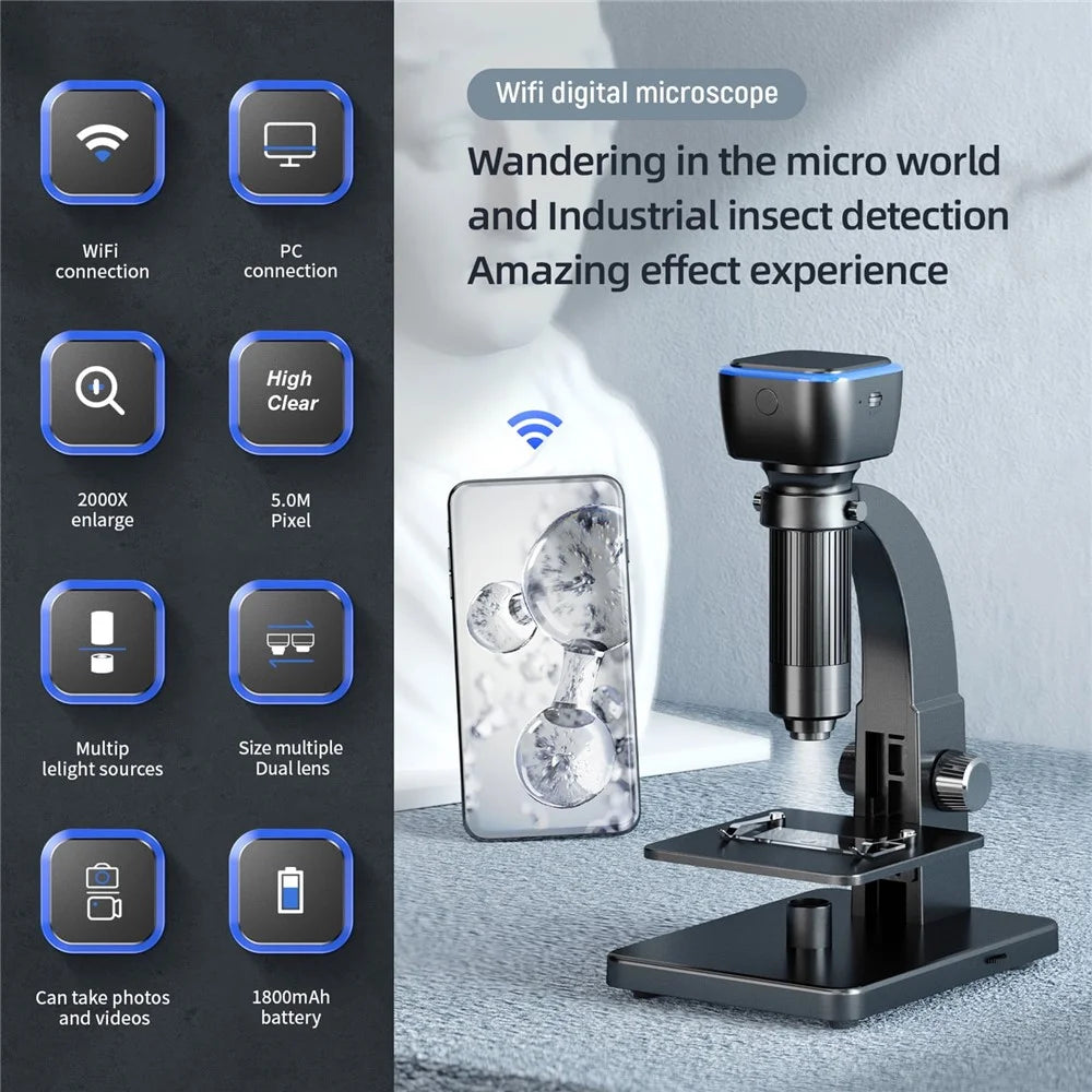 315w Dual Lens Smart WiFi Digital Microscope 2000X Magnification Rechargeable Microscope Video Recorder - 3