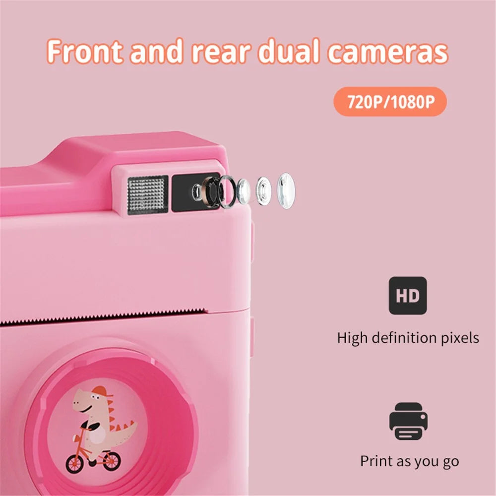 LK002 2.4-inch Screen Children HD Digital Camera Mini Inkless Photo Printer - Yellow - 5