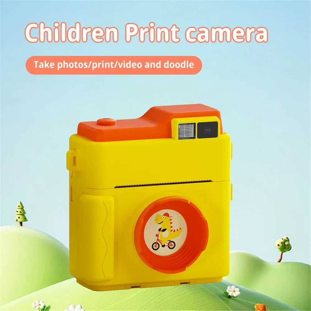 LK002 2.4-inch Screen Children HD Digital Camera Mini Inkless Photo Printer with 32G TF Card + Card Reader - Yellow - 2