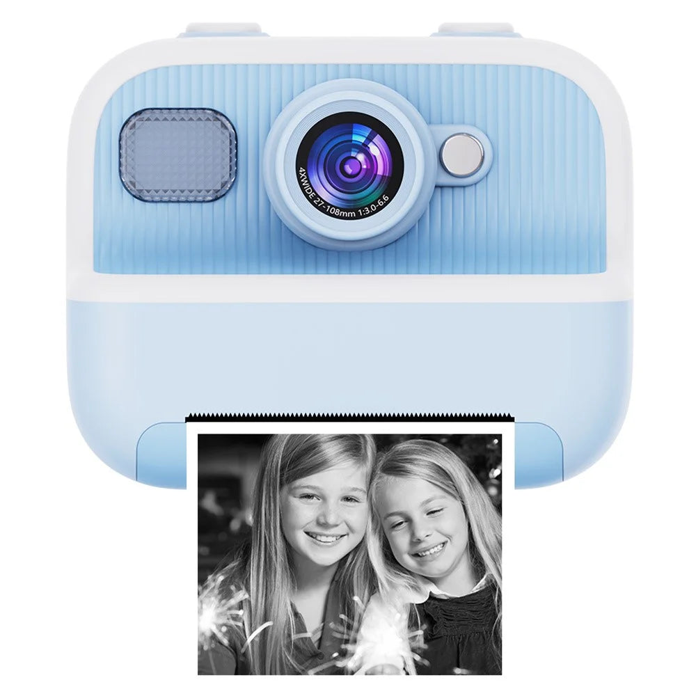M8 2.4-inch IPS Screen Dual Lens Kids Print Camera Instant Thermal Photo Printer - Blue - 2
