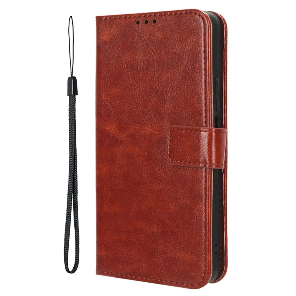 For XREAL Beam Pro Case Crazy Horse Texture PU Leather Phone Wallet Cover - Brown - 5