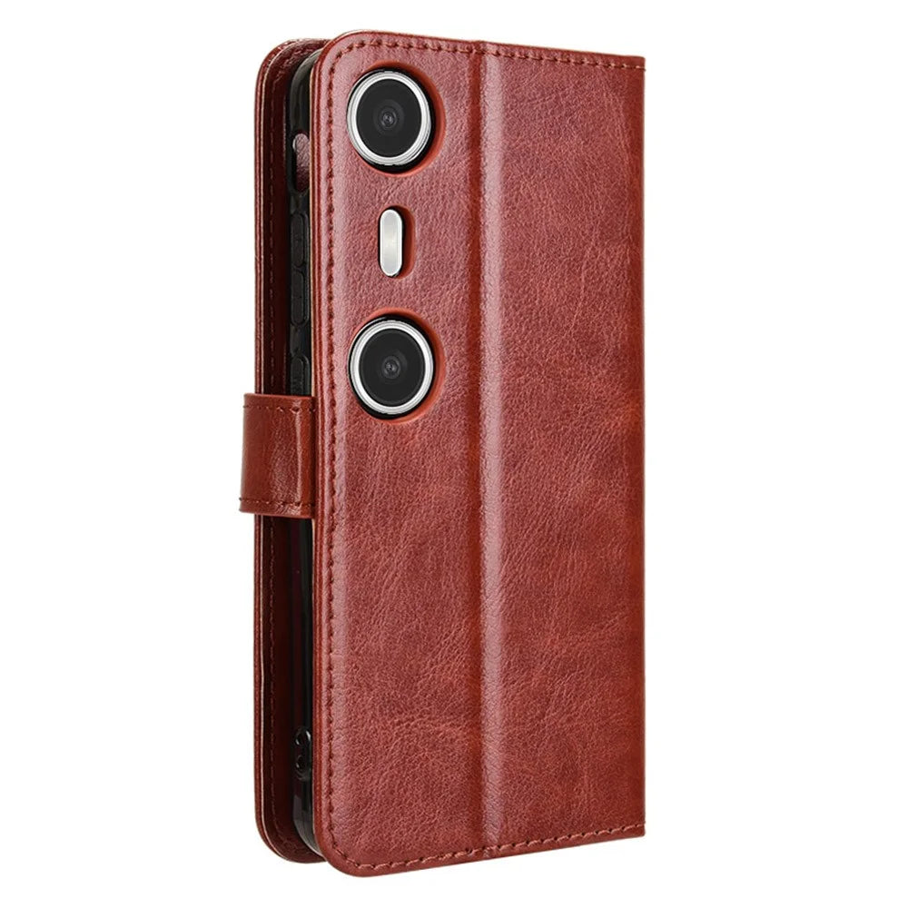 For XREAL Beam Pro Case Crazy Horse Texture PU Leather Phone Wallet Cover - Brown - 6