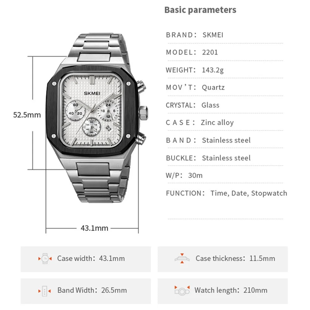 SKMEI 2201 Stylish Men Business Quartz Watch Square Luminous Wrist Watch - Blue - 6