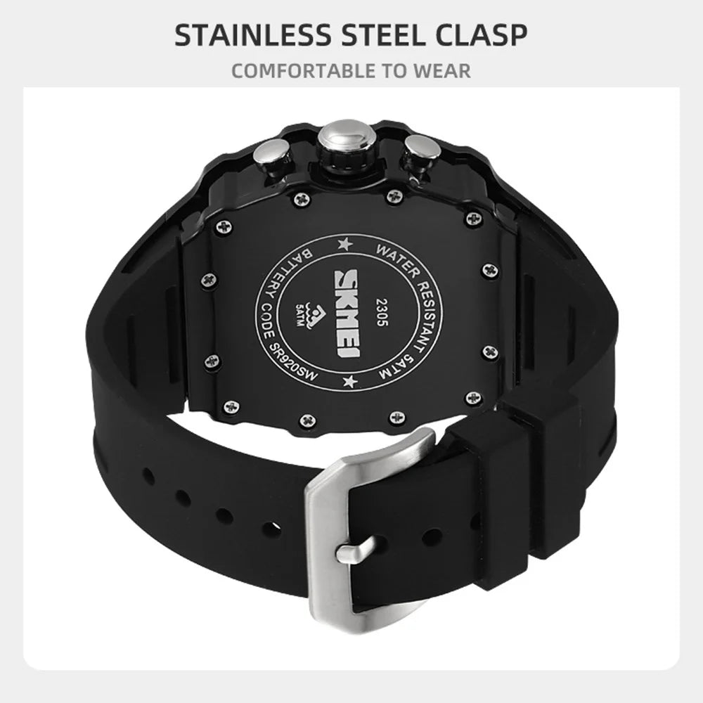 SKMEI 2305 Stylish Men Quartz Watch Waterproof Sport Stopwatch Wrist Watch - Transparent White Case / Orange Strap - 3