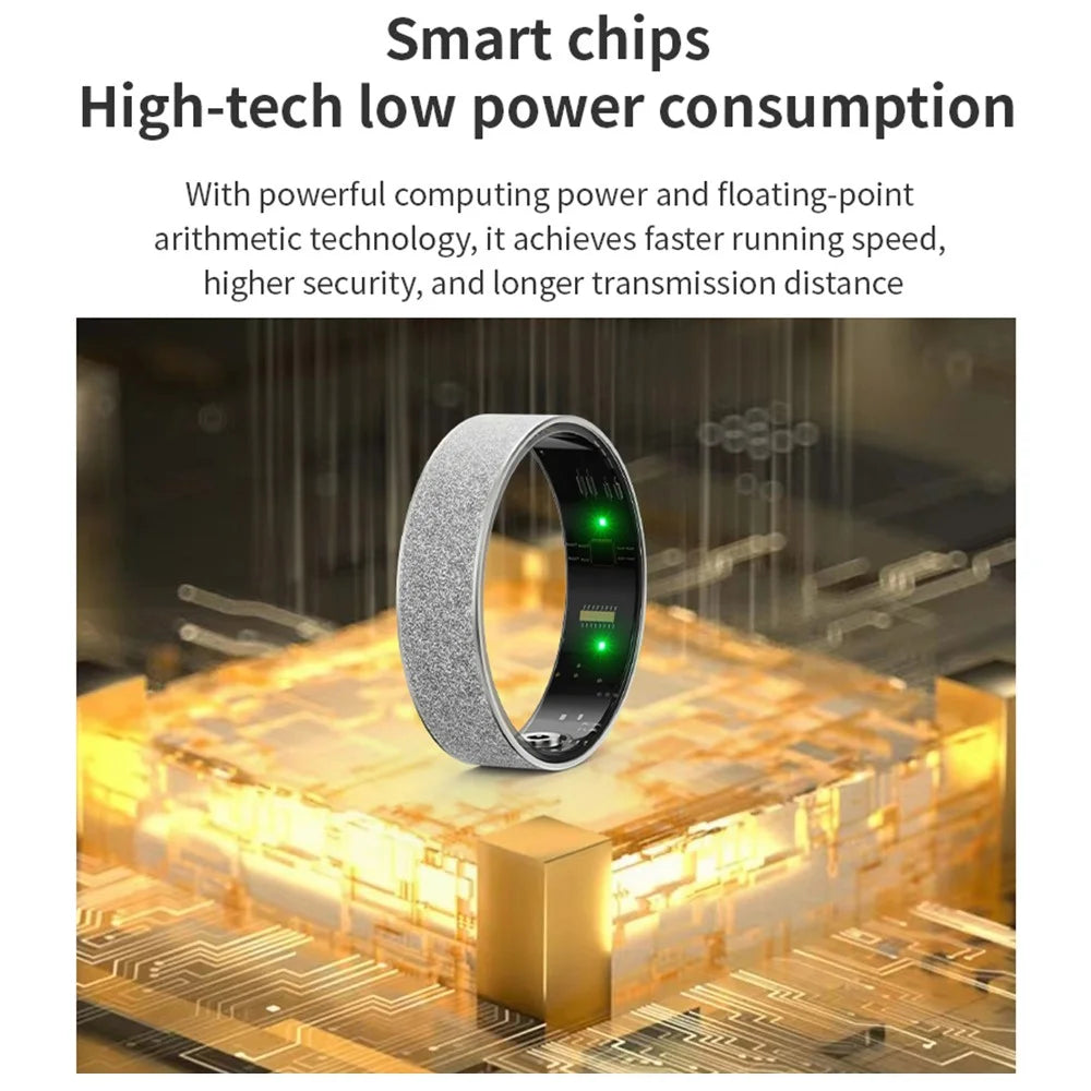 Vring-3 Frosted Bluetooth-compatible Sleep Health Monitoring Smart Ring Stainless Steel Finger Ring, Magnetic Charging Cable - Black / Size 8 - 2
