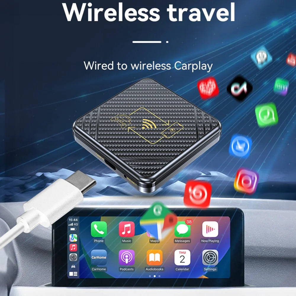 Q1 Carplay Android Auto 2-in-1 AI Box Bluetooth-compatible 5.0 Wired to Wireless Adapter - Gold - 2