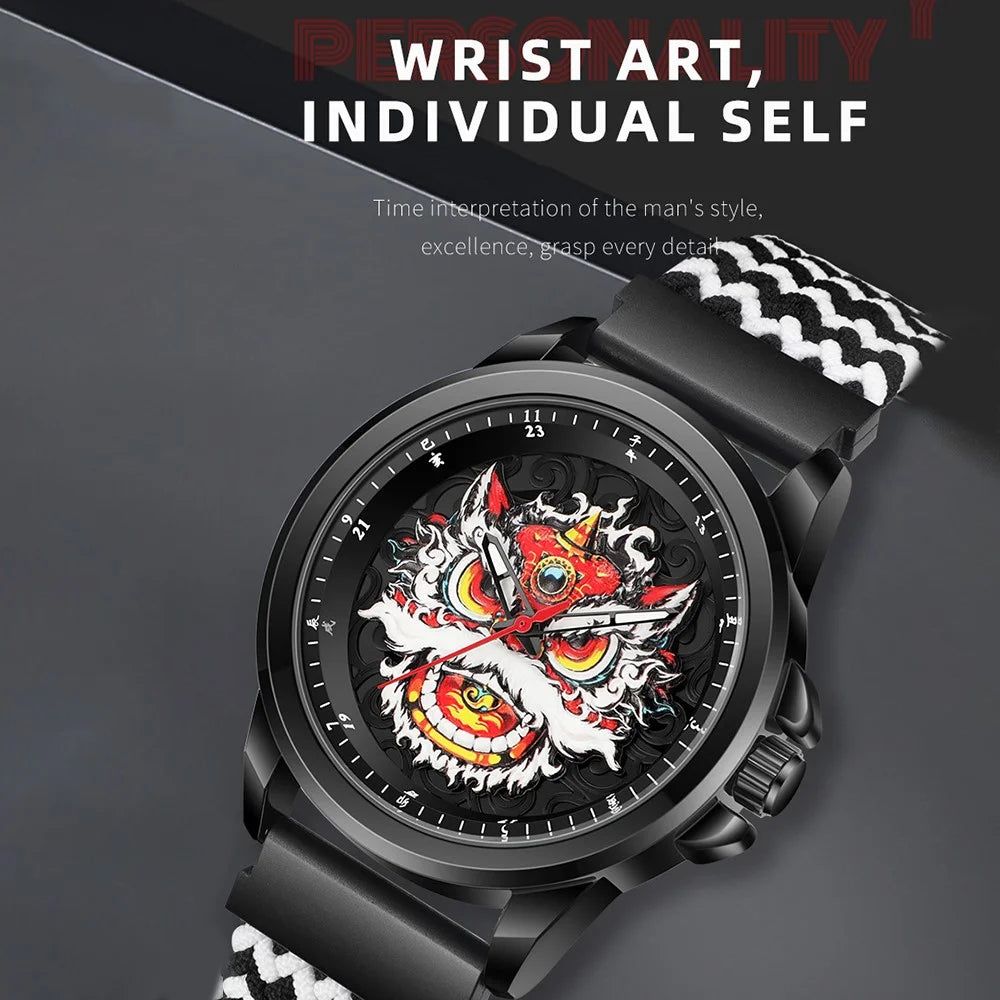WLISTH 6158 Chinese Style Men Quartz Watch Fashion Wrist Watch - Black+White Elastic Cloth Strap - 2