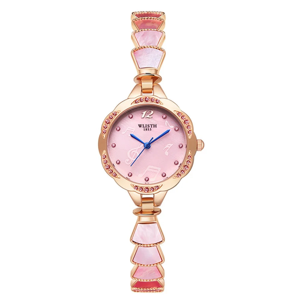 WLISTH 6142 Stylish Women Alloy Strap Quartz Watch Rhinestone Decor Wrist Watch - Rose Gold Case / Pink Dial - 1