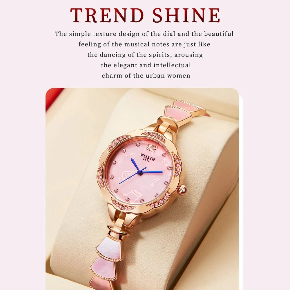 WLISTH 6142 Stylish Women Alloy Strap Quartz Watch Rhinestone Decor Wrist Watch - Rose Gold Case / Pink Dial - 3