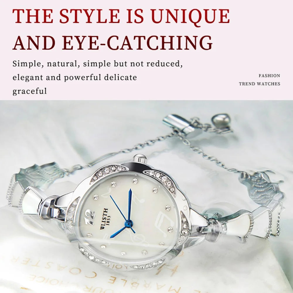 WLISTH 6142 Stylish Women Alloy Strap Quartz Watch Rhinestone Decor Wrist Watch - Rose Gold Case / Pink Dial - 6