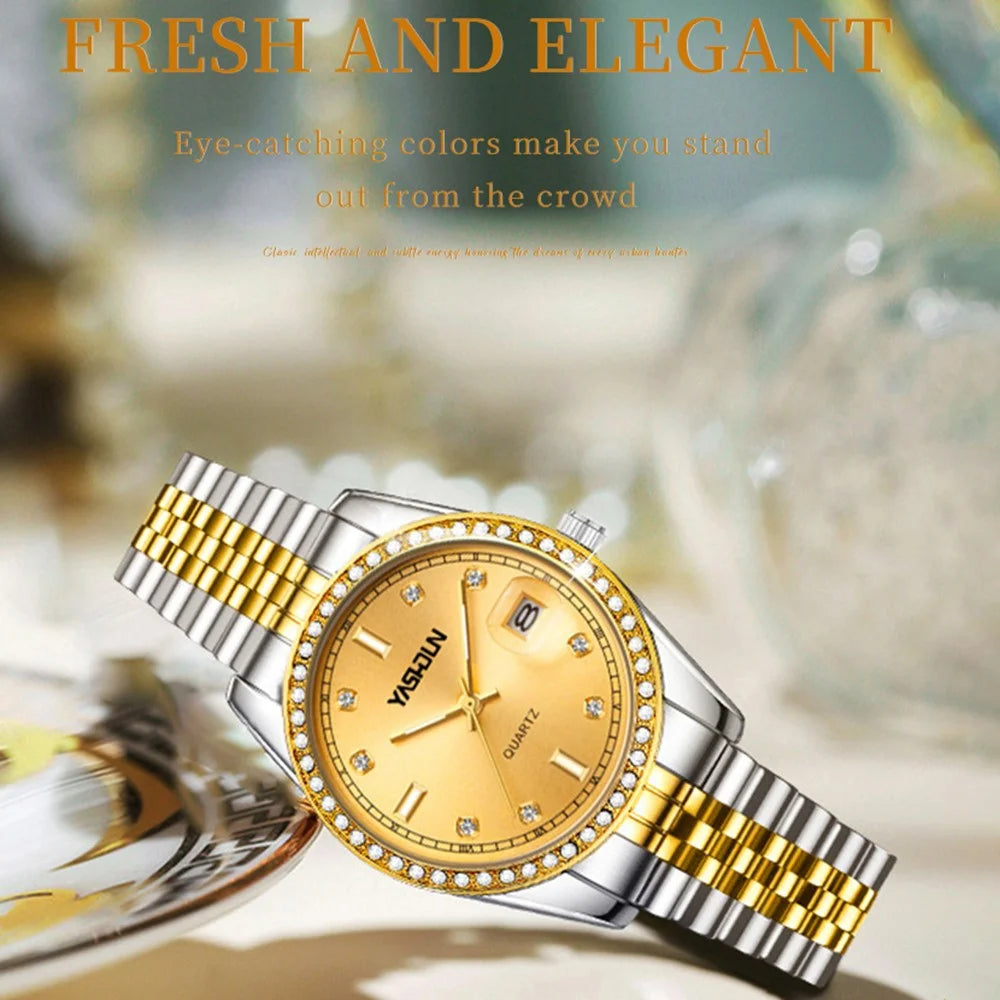 YASHIDUN 5068 Stylish Women Quartz Watch Steel Strap Rhinestone Decor Luminous Watch - White Dial - 3