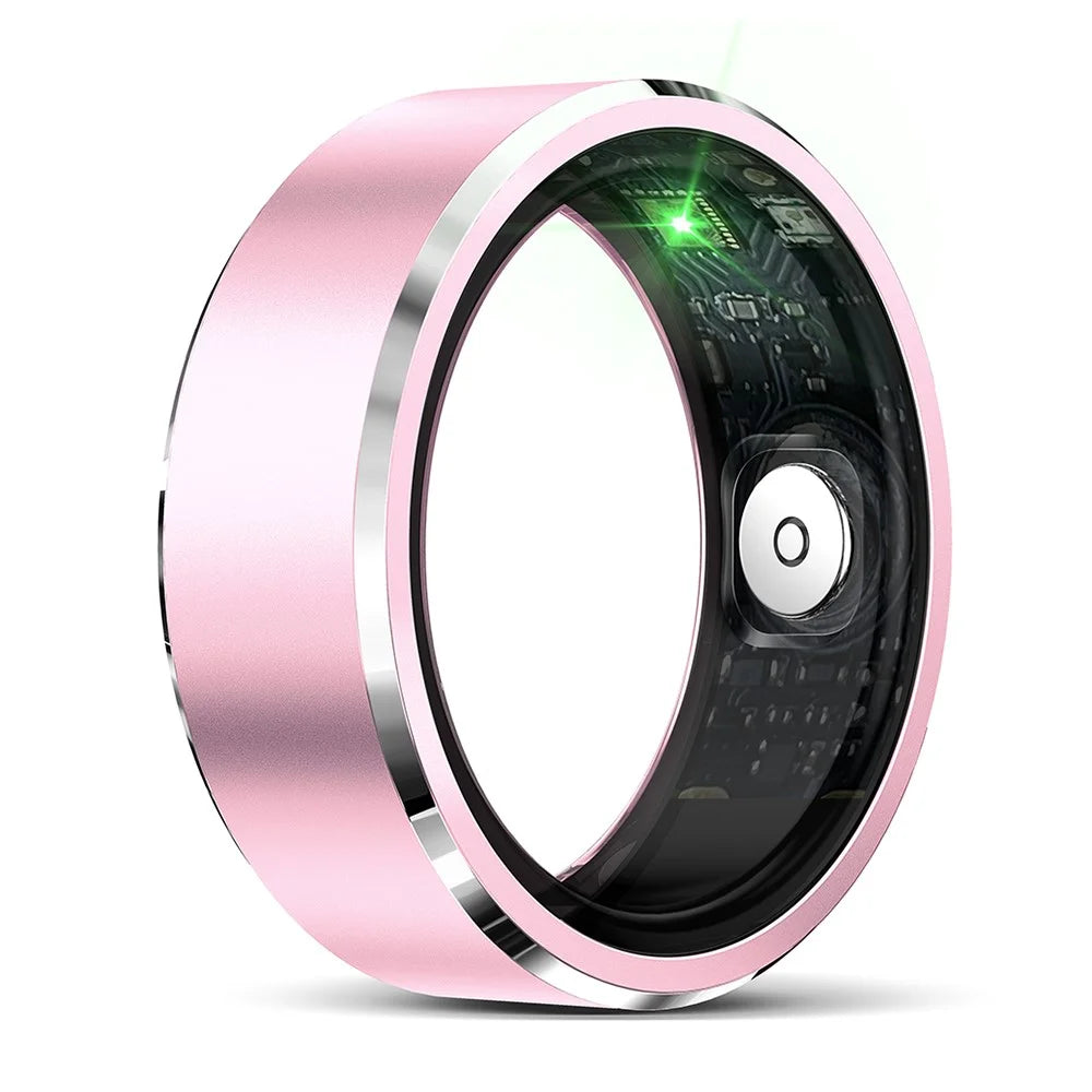 R5 Heart Rate Blood Oxygen Sleep Monitoring Ring Multifunctional Aluminum Alloy Smart Ring with Charging Case - Pink / Size 8 - 1