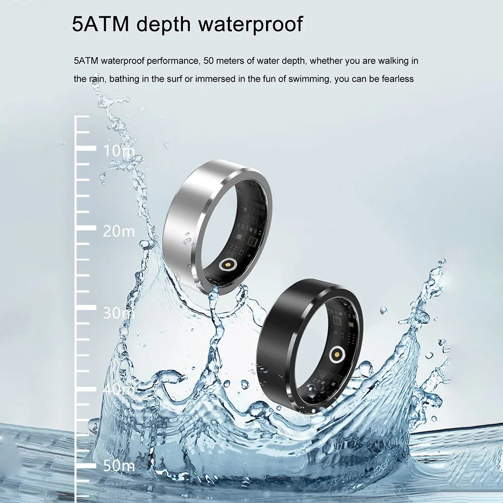 S1 Heart Rate Blood Oxygen Sleep Monitoring Ring Outdoor Sport Smart Finger Ring with Charging Case - Black / Size 8 - 6