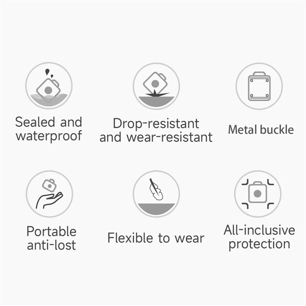 For Apple AirTag Locator PC Protective Case Waterproof Cover with Bell - Black - 2