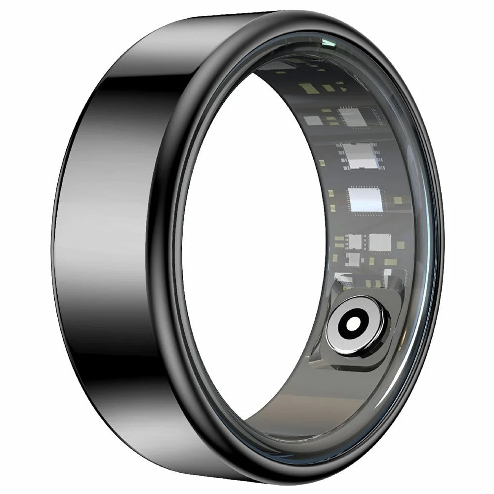 R99 Magnetic Charging Smart Ring with Heart Rate, Blood Oxygen, Sleep Monitoring - Black  /  17.4mm  /  7# - 1