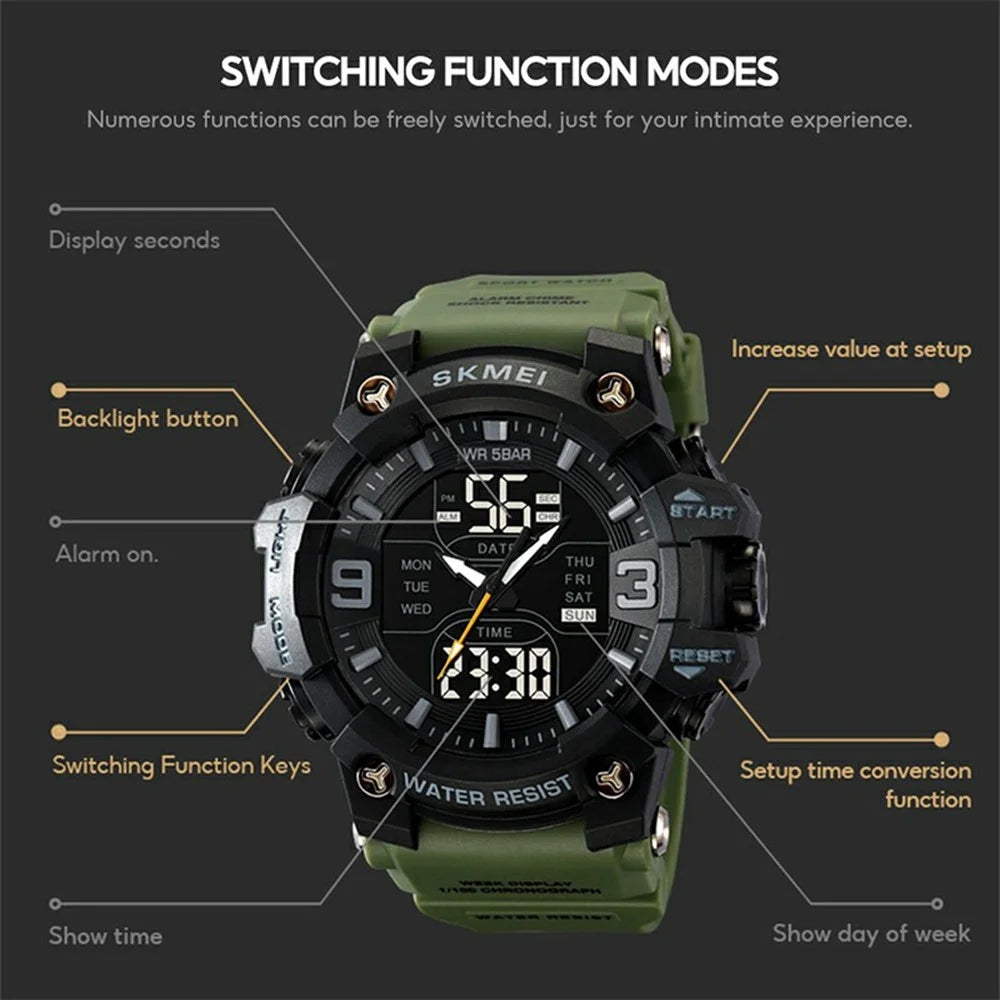 SKMEI 2222 Outdoor Sports Multi-function Electronic Watch 50m Waterproof Luminous Stopwatch - Black+Colorful Dial - 2