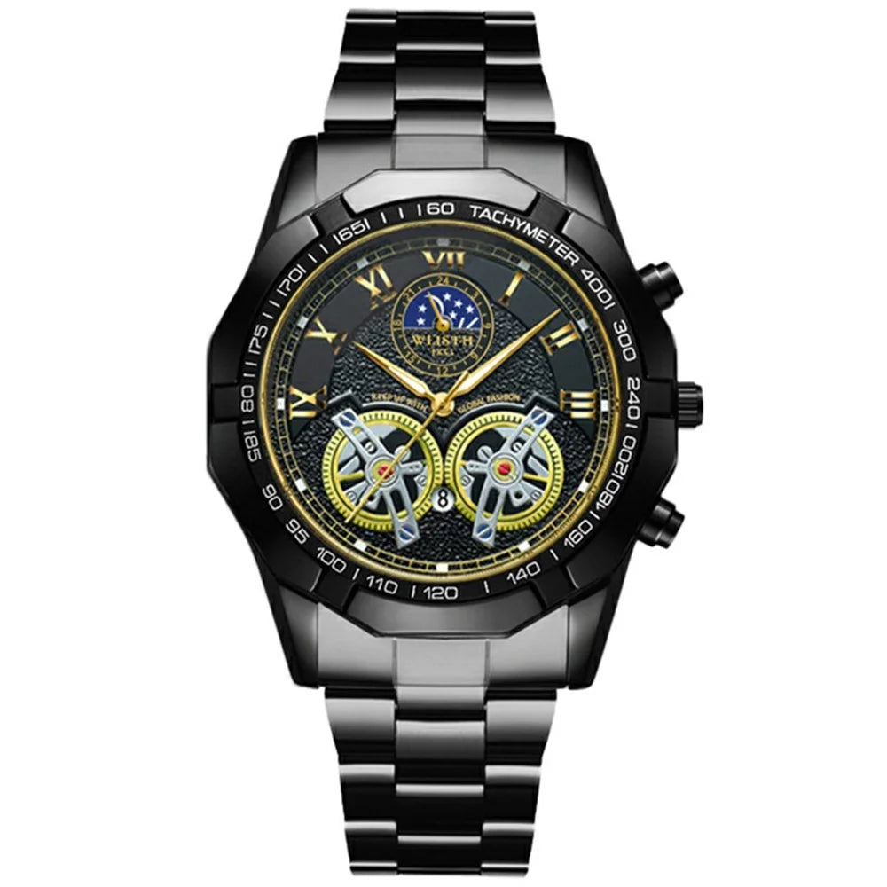 WLISTH 6189 Stylish Business Wrist Watch Steel Band Luminous Quartz Watch - Black+Rose Gold Dial / Black Strap - 1