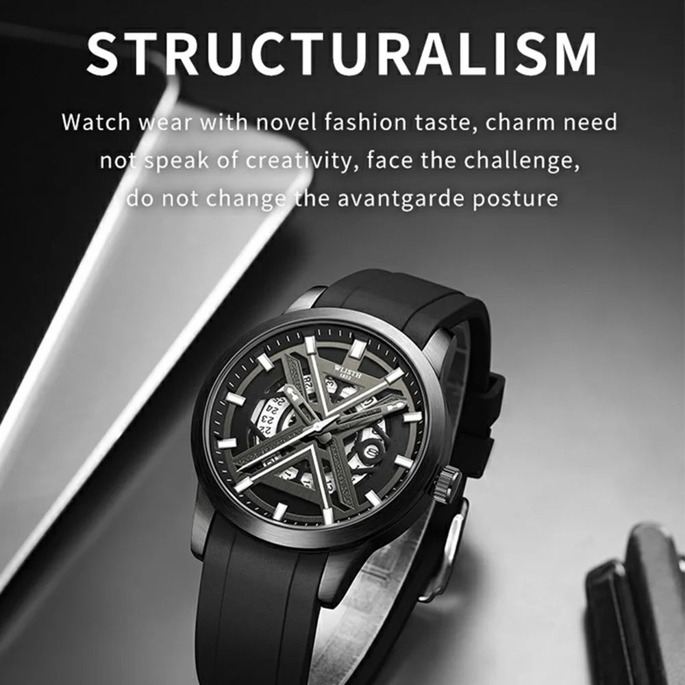 WLISTH 6183 Simple Stylish Luminous Quartz Watch with Silicone Strap - Black - 2