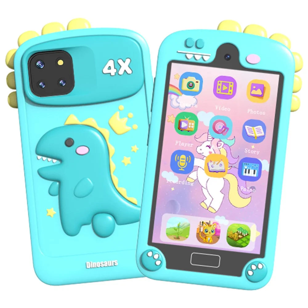 PI MAX 48MP Dual Lens 4-inch IPS Screen Cartoon Animal Children Educational Phone Camera Toy - Blue Dinosaur - 1