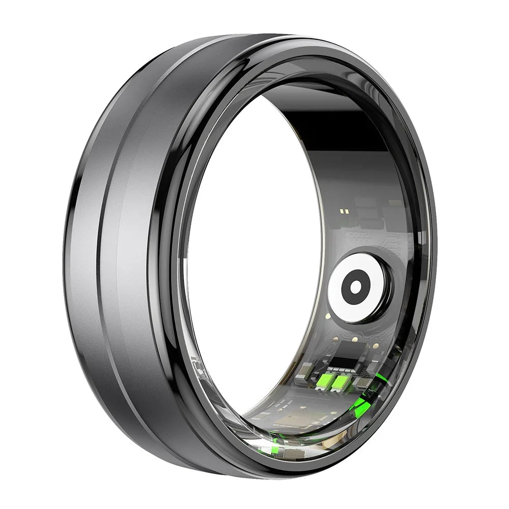 R06 5ATM Waterproof Aluminum Alloy Smart Ring Blood Oxygen Heart Rate Monitor ( Magnetic Cable Charging ) - Black  /  Size 8 - 1
