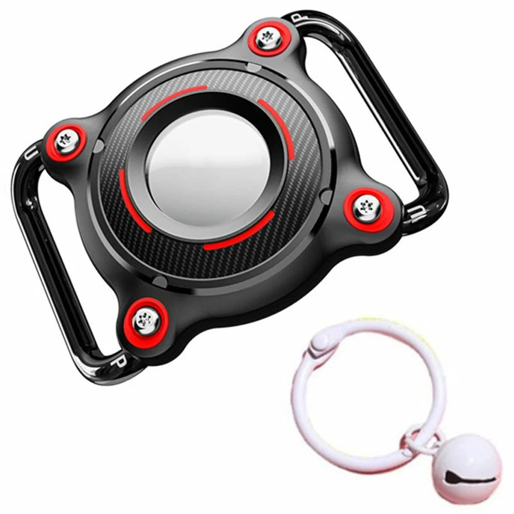 For AirTag Dual Color Protective Case Large Pet Collar Bluetooth-compatible Tracker Waterproof Cover with Bell - Black+Red - 1