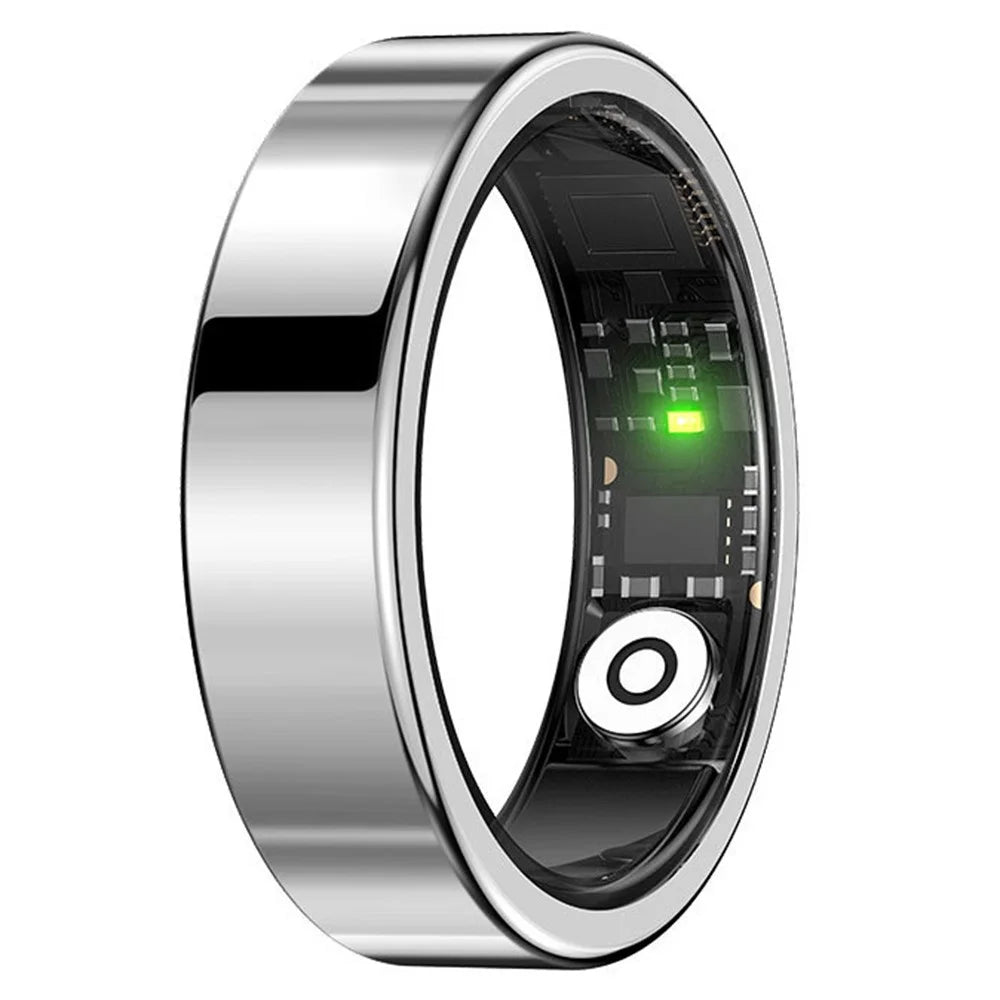 SR09 Blood Oxygen Heart Rate Health Monitor Smart Ring Sports Tracker Ring ( Magnetic Cable Charging ) - Bright Silver / Size 8 - 1
