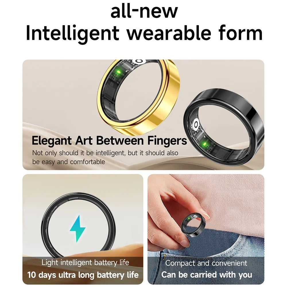 SR09 Blood Oxygen Heart Rate Health Monitor Smart Ring Sports Tracker Ring ( Magnetic Cable Charging ) - Bright Silver / Size 8 - 2