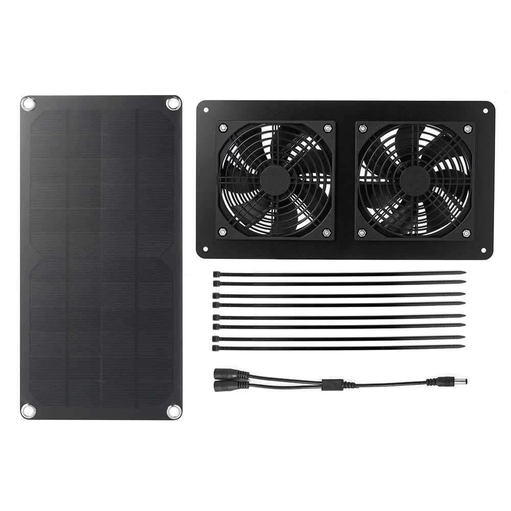 10W-2FAN Portable Solar Panel Dual Fan Exhaust Fan Outdoor Camping Tent Fan Pet Ventilation Fan - 7