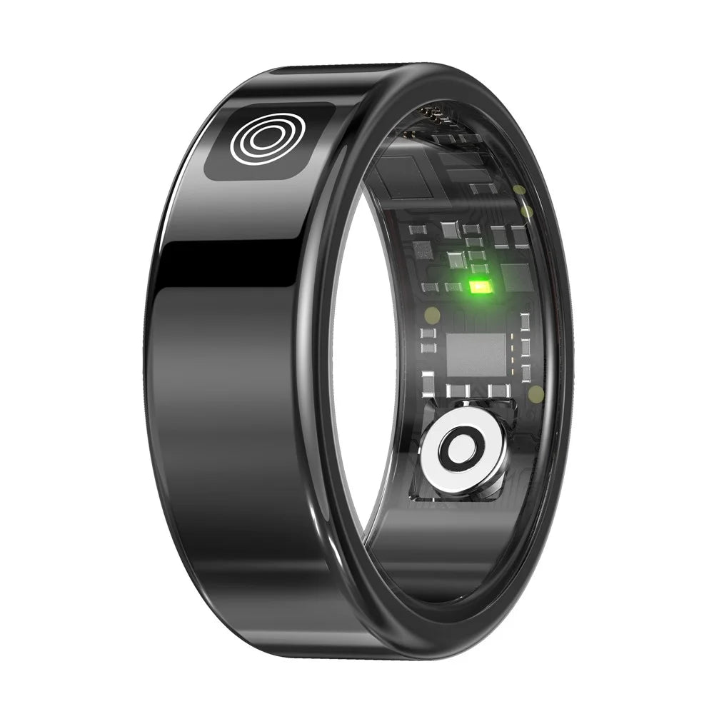 SR08 Digital Display Smart Ring Sleep Tracker Blood Oxygen Heart Rate Monitor Ring ( Magnetic Cable Charging ) - Bright Black  /  Size 8 - 2