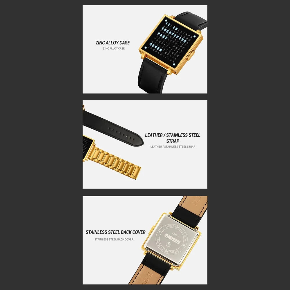 SKMEI 2312 Multifunctional Electronic Watch Date Display Square Digital Wristwatch for Men - Silver / Leather Strap - 3