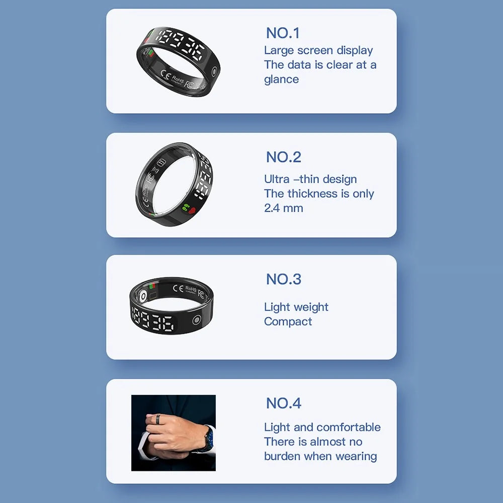 TK9 Digital Display Smart Ring Heart Rate Blood Pressure Sleep Monitor Waterproof Gesture Control Finger Ring - Rose Gold / Size 8 - 2