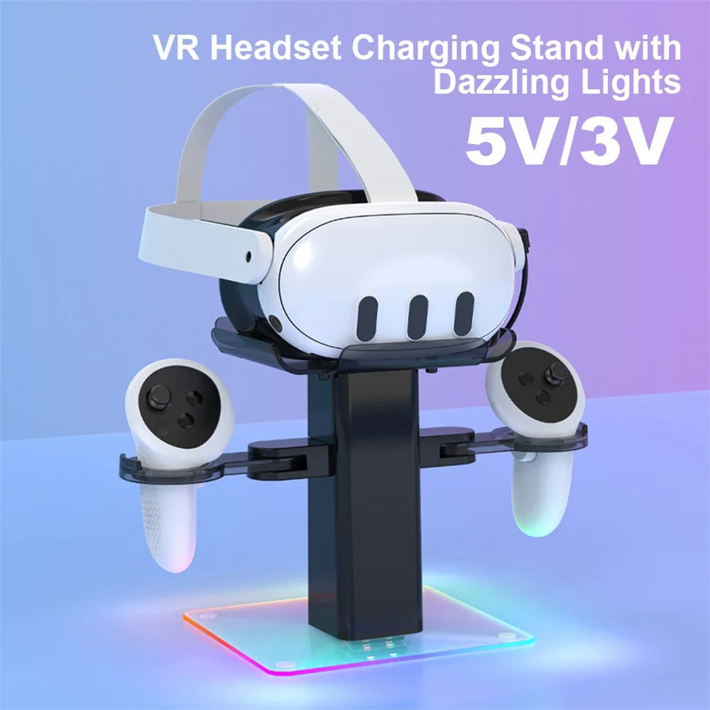 Storage Rack for Meta Quest 3S / Quest 3 / Quest 2 VR Headset Charging Stand Controller Desktop Organizer - Black - 3