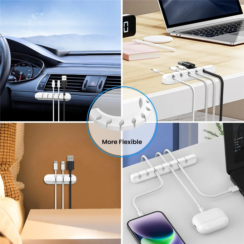 AHASTYLE WG144 3Pcs Silicone Cable Clip Organizer 3 / 5 / 7 Hole Set Wire Management System - White - 6