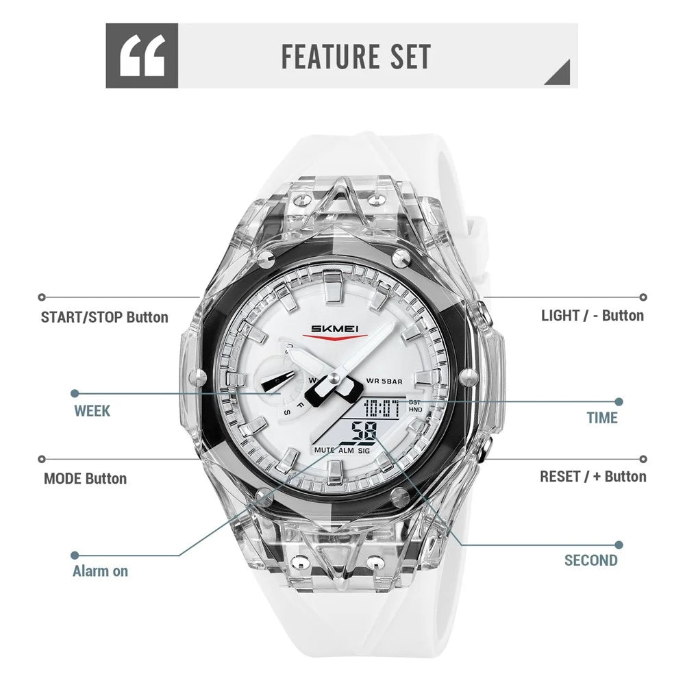 SKMEI 2411 Multifunction Electronic Watch Digital + Analog Display Transparent Case Luminous Wristwatch - White - 4
