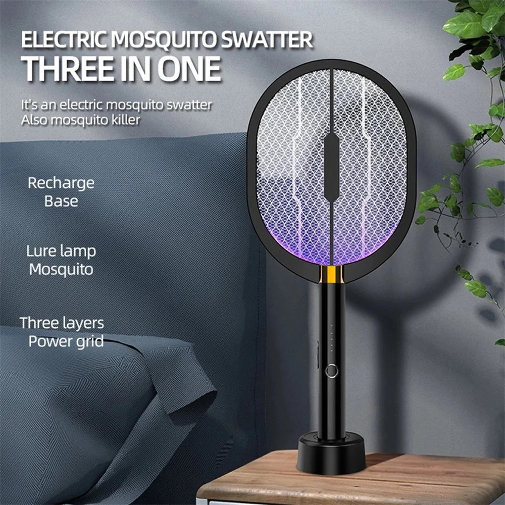 XQN-898 3 in 1 Electric Mosquito Swatter Killer LED Light USB Rechargeable Mosquito Insect Racket Trap Fly Bug Zapper - 2