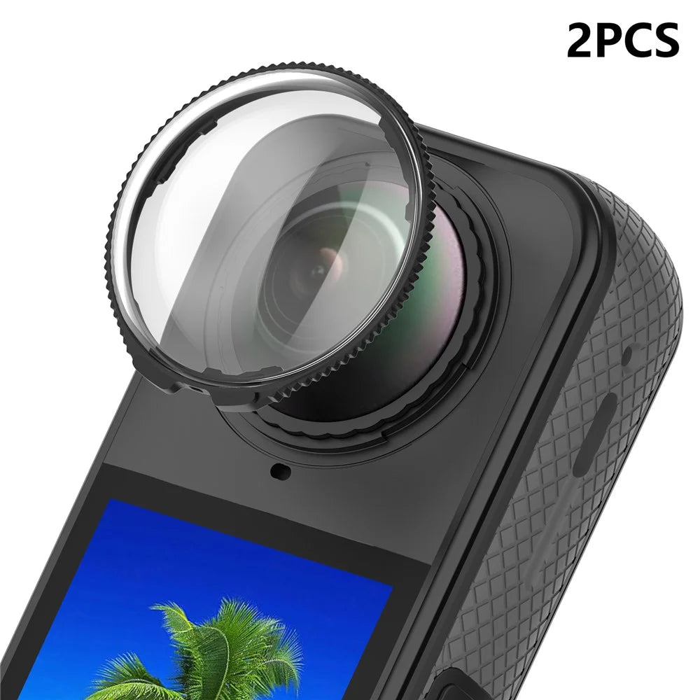 2PCS Optical Glass Lens Protector for Insta360 X4 Action Camera Lens Guard Protective Cover Case - Black - 1