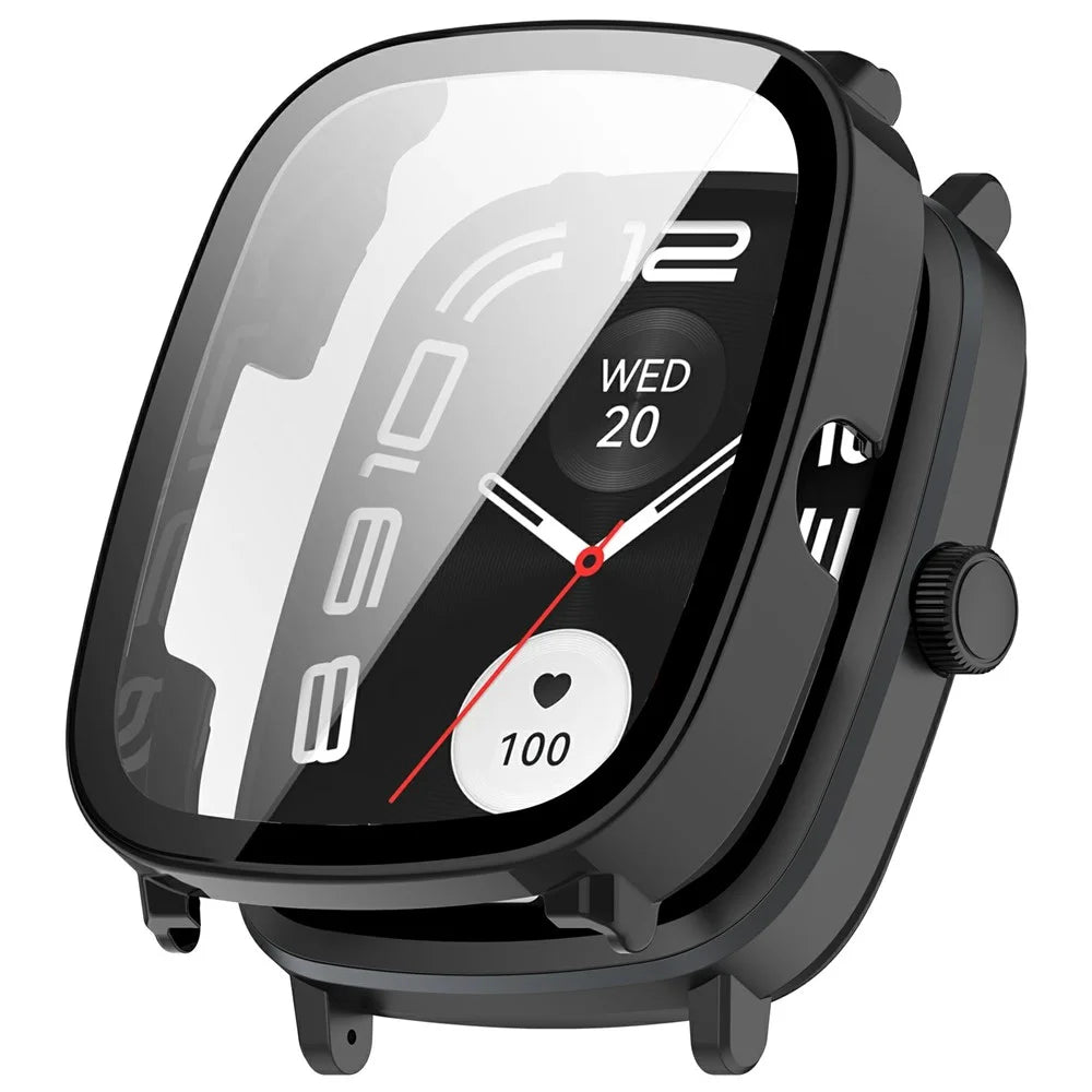 For Haylou RS5 Watch Case with Tempered Glass Screen Protector PC Protective Cover - Black - 1