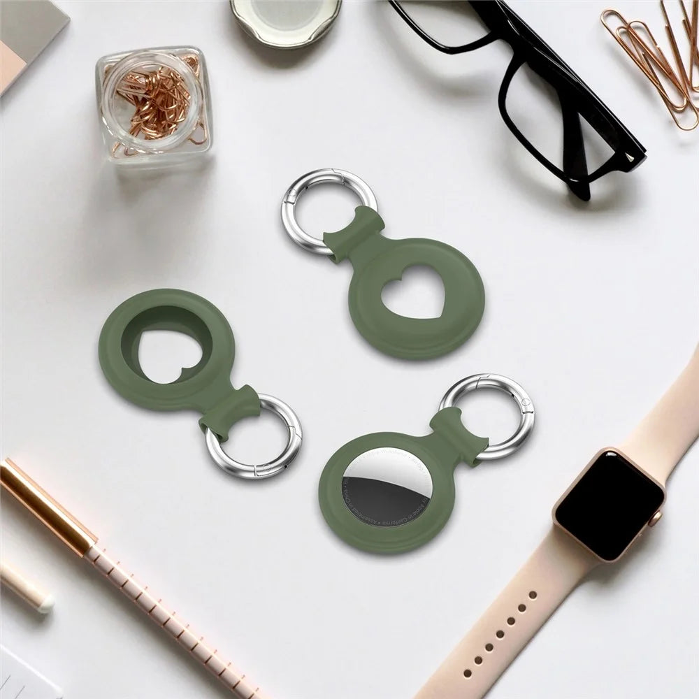Love Heart Design Silicone Protective Case Cover with Spring Buckle for Apple AirTag Locator - Dark Green - 6