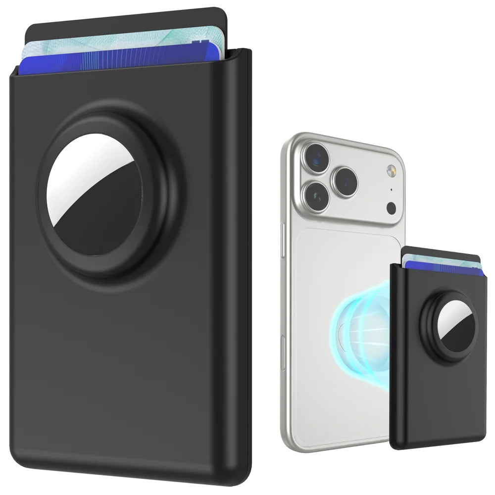 For Apple AirTag Tracker Magnetic Card Holder Hard PC Minimalist Protective Case Compatible with MagSafe - Black - 2