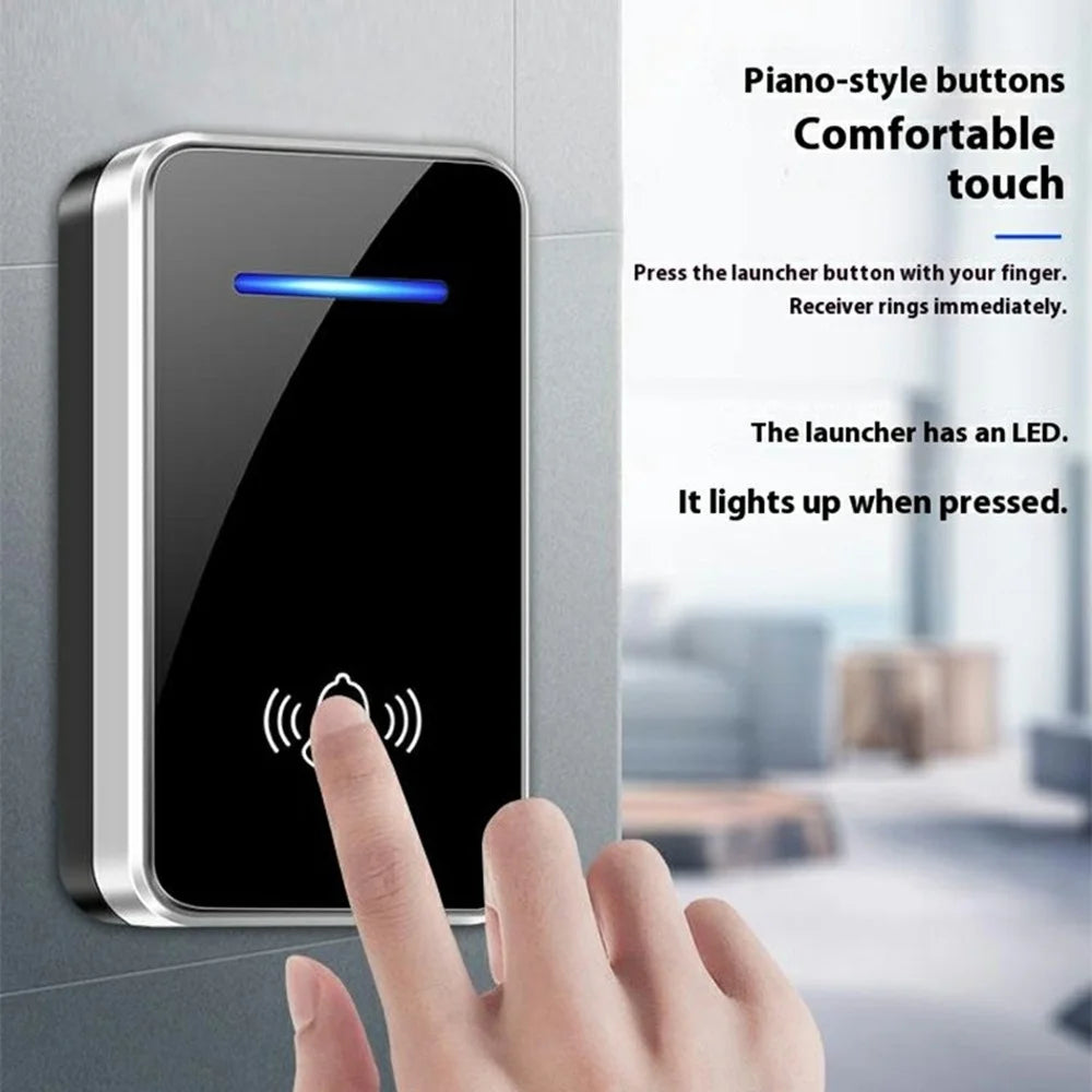 W906 300m Range Wireless Doorbell 60 Ringtones 5 Volume Levels Door Chime Kit, 1 Transmitter + 2 Receivers - White+Gold - 4