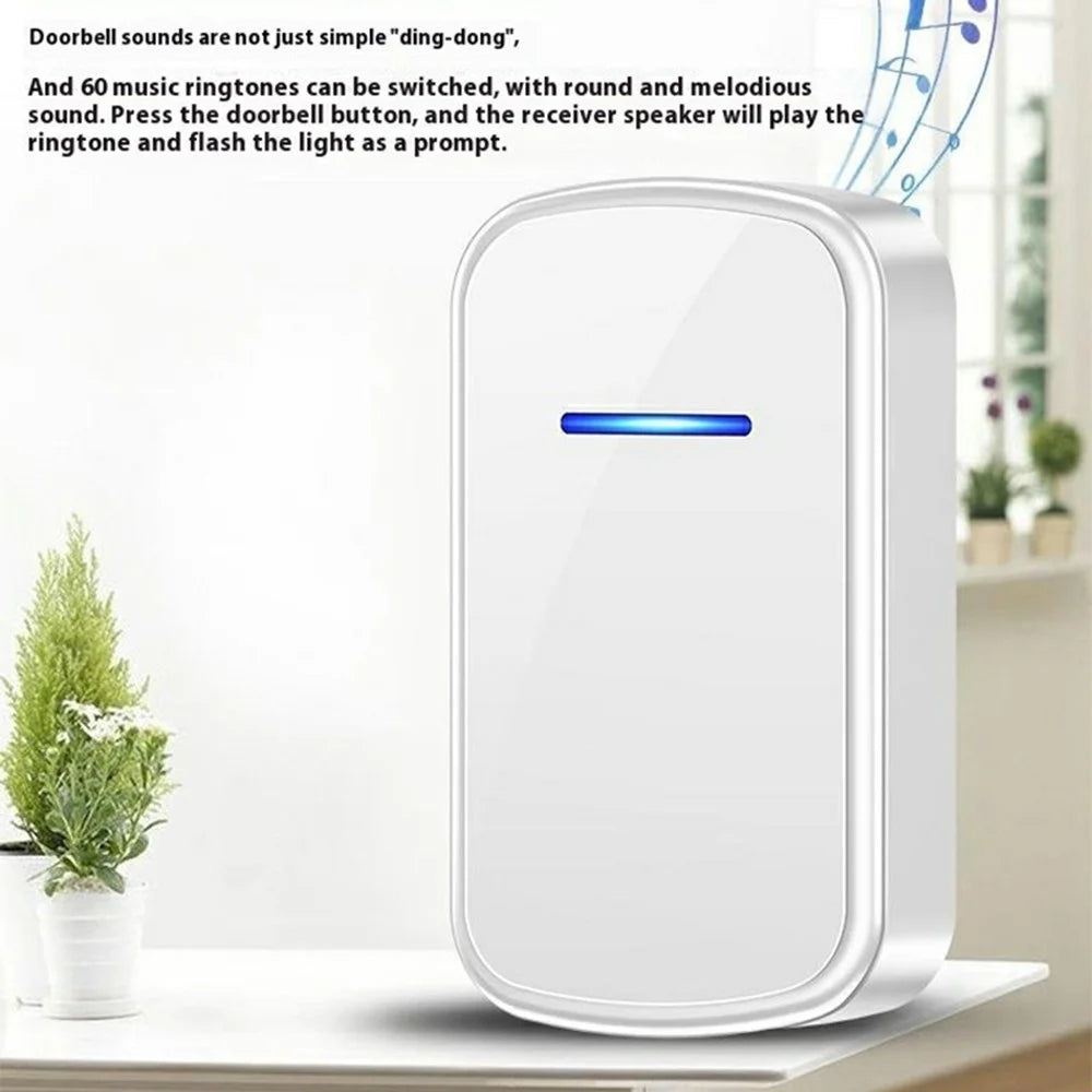 W906 300m Range Wireless Doorbell 60 Ringtones 5 Volume Levels Door Chime Kit, 1 Transmitter + 2 Receivers - White+Gold - 7