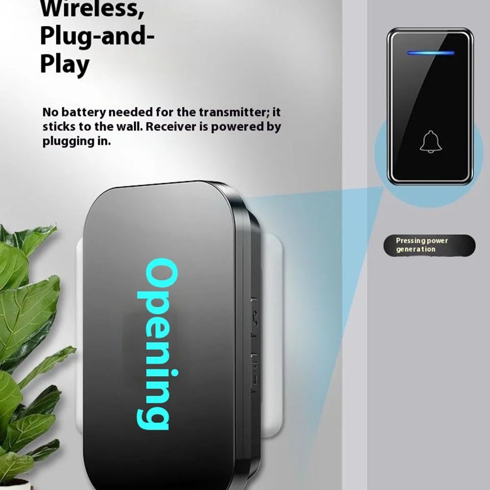 FA88 150m Range 5 Volume Levels Self Powered Wireless Doorbell 60 Melodies Door Chime, 1 Transmitter + 1 Receiver - Black / EU Plug - 2