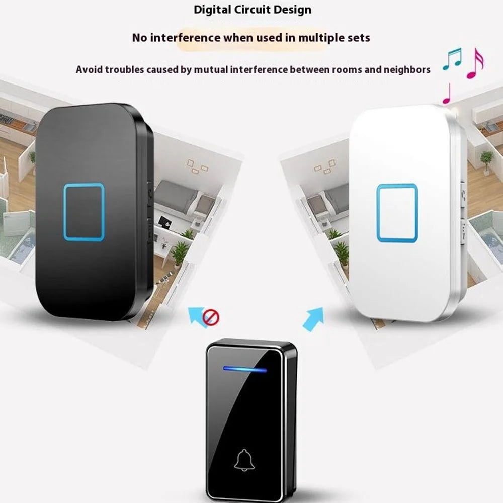 FA88 150m Range 5 Volume Levels Self Powered Wireless Doorbell 60 Melodies Door Chime, 1 Transmitter + 1 Receiver - Black / EU Plug - 5