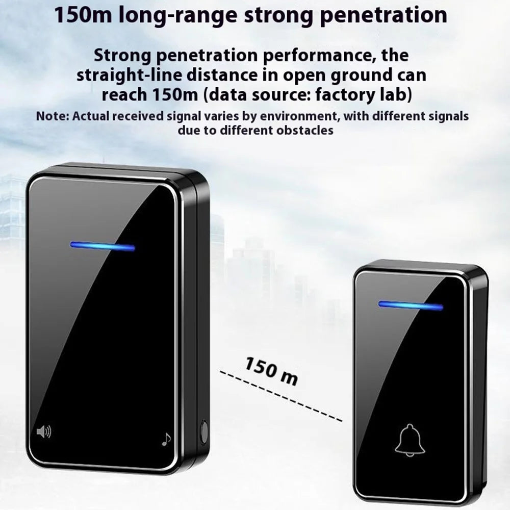 FA8 Self Powered Home Wireless Doorbell 60 Ringtones 5 Volume Levels Door Chime Kit, 1 Transmitter + 1 Receiver - Black / EU Plug - 6