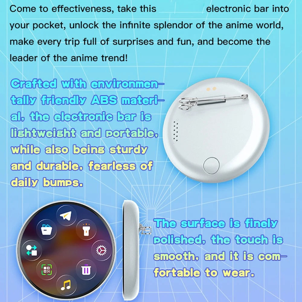 L8 Electronic Badge 1.5 Inch LCD Name Tag for Students Fans Bluetooth-compatible Dynamic Screen Brooch Pin - Black Grey - 7