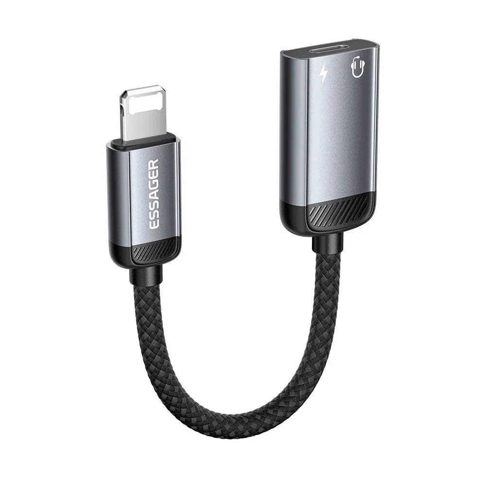 ESSAGER 15cm 2 in 1 Audio Adapter Type-C Female to iP Male Charging Audio DAC Digital Decoding - Grey - 2