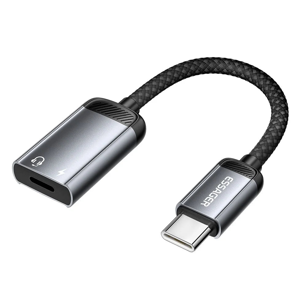 ESSAGER 15cm 2 in 1 Audio Adapter iP Female to Type-C Male Charging Audio DAC Digital Decoding - Grey - 1