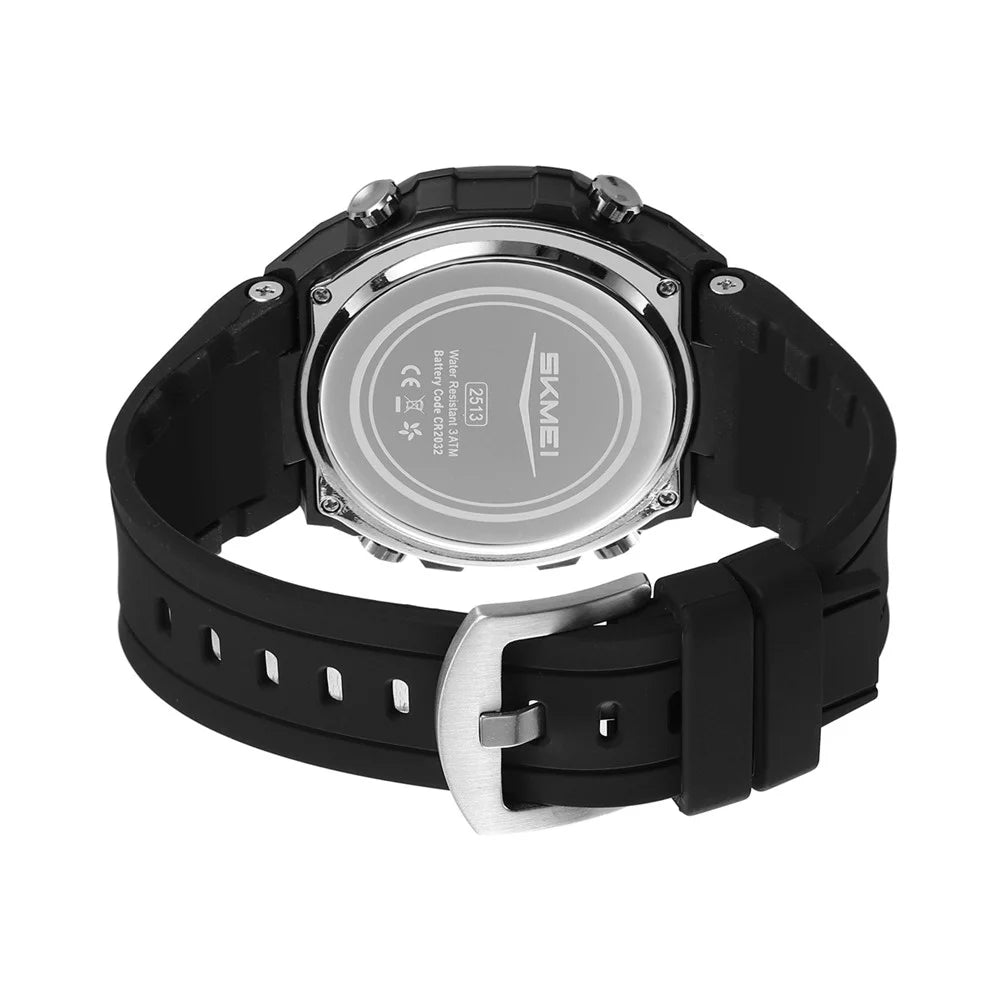 SKMEI 2513 For Men Multi-Function Digital Watch Alarm Clock Stopwatch Electronic Wristwatch with EL Backlight - Black+Black Dial - 3