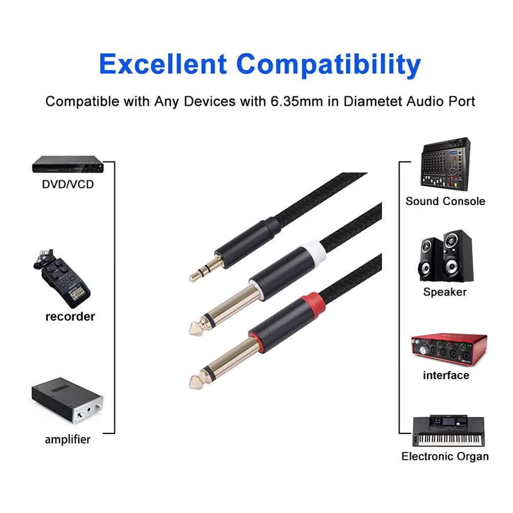 3.5mm to Double 6.35mm Aux Cable 2 Mono 6.35 Jack to 3.5 Male Audio Cable 2m for Phone to Mixer Amplifier - 4